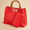 Women Versona Bamboo Handle Satchel And Wallet Set