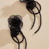 Women Versona Black Beaded Flower Earrings