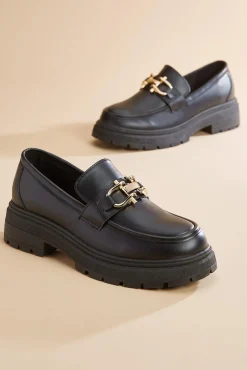 Women Versona Black Platform Horsebit Loafers