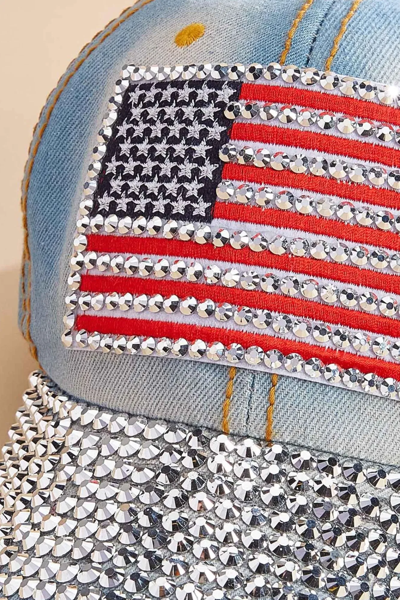 Women Versona Bling Flag Patch Denim Baseball Hat