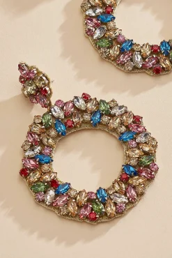 Women Versona Color Stone Circle Earrings
