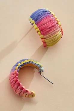 Women Versona Colorful Raffia Huggie Hoop Earrings