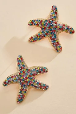 Women Versona Colorful Stone Starfish Stud Earrings