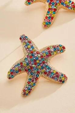 Women Versona Colorful Stone Starfish Stud Earrings