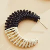 Women Versona Contrast Raffia Hoop Earrings