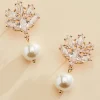 Women Versona Fanned Stone Pearl Dangly Earrings