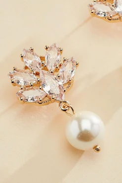 Women Versona Fanned Stone Pearl Dangly Earrings
