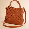 Women Versona Faux Leather Diagonal Woven Satchel