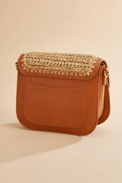 Women Versona Faux Leather Trim Straw Crossbody