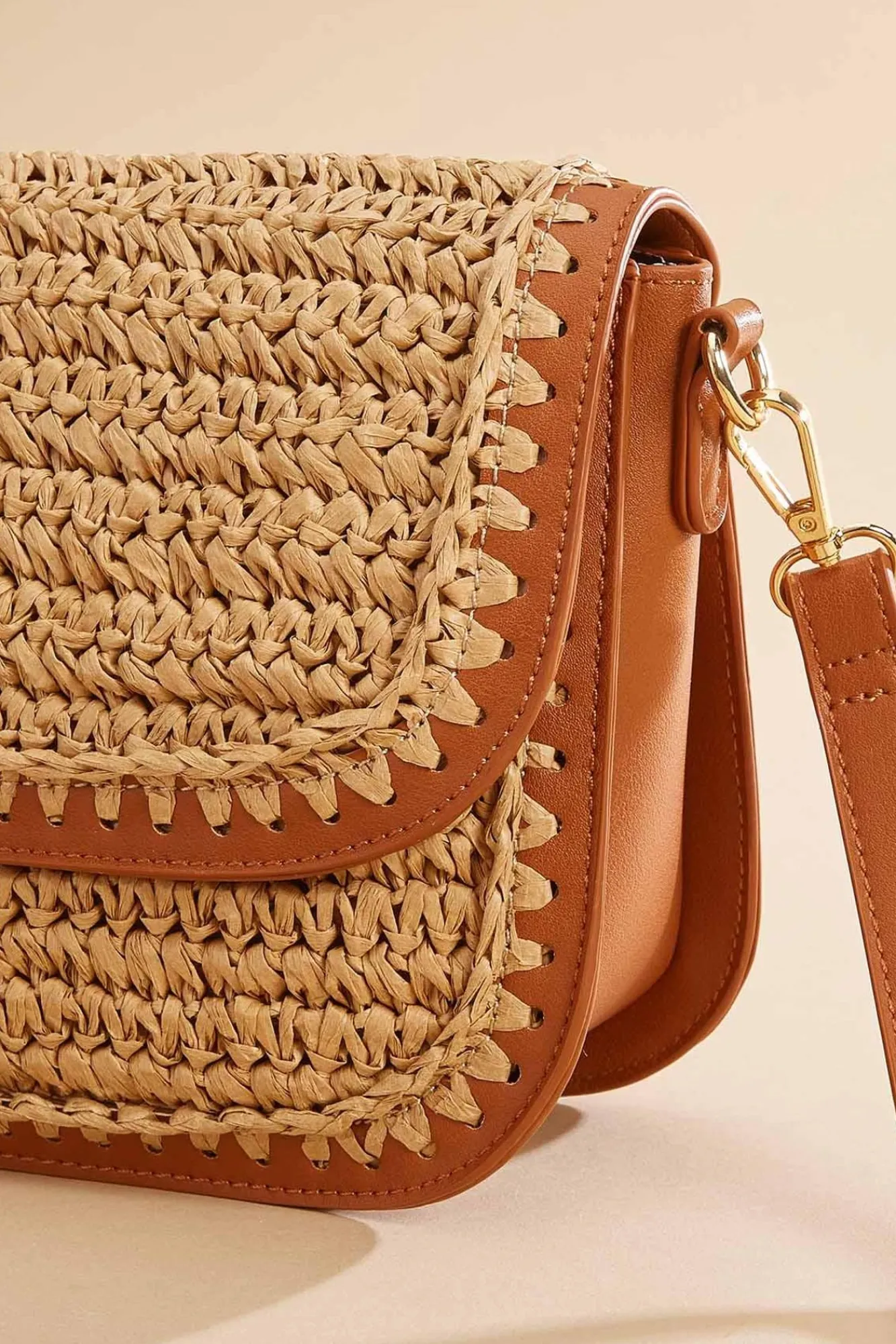 Women Versona Faux Leather Trim Straw Crossbody