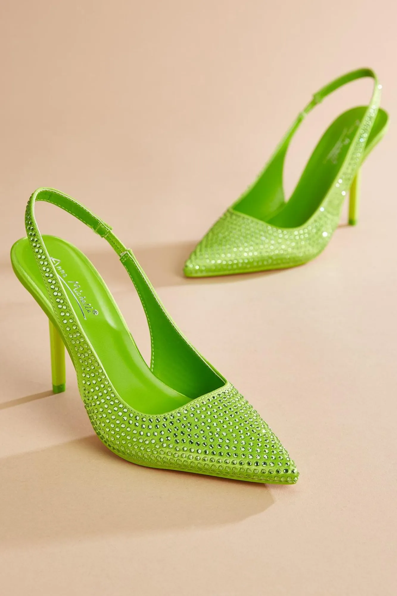 Women Versona Green Bling Slingback Heels
