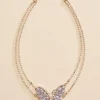 Women Versona Layered Butterfly Rhinestone Necklace