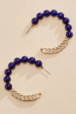 Women Versona Metallic Chain Bead Hoop Earrings