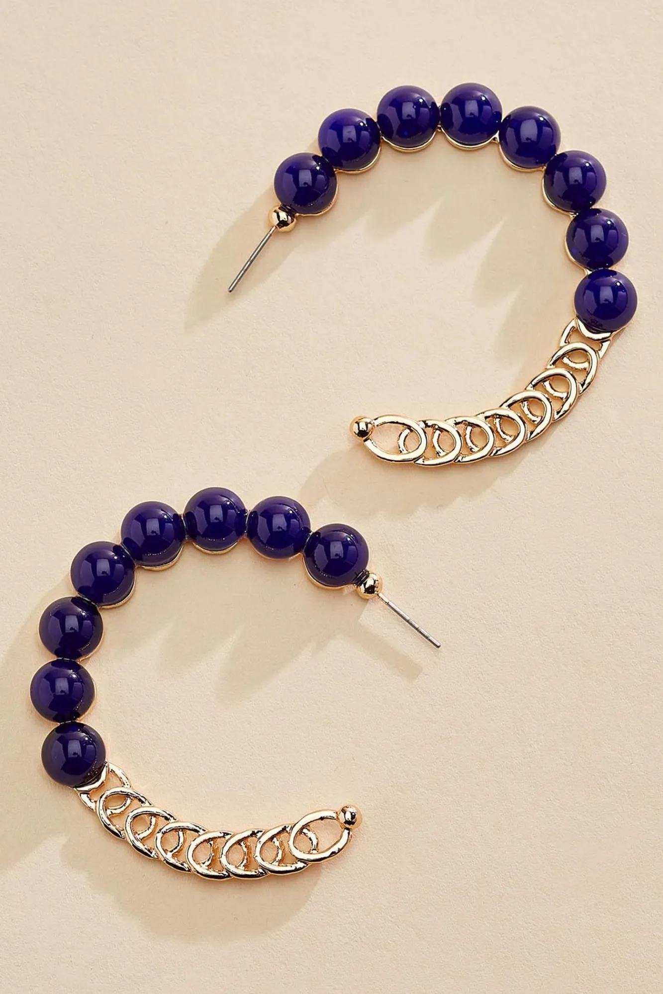Women Versona Metallic Chain Bead Hoop Earrings