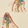 Women Versona Multicolor Rhinestone Fringe Earrings
