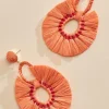 Women Versona Orange Raffia Fan Earrings