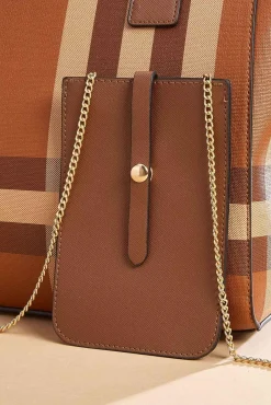Women Versona Plaid Faux Leather Shopper Bag Set