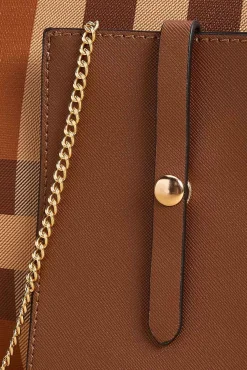 Women Versona Plaid Faux Leather Shopper Bag Set
