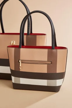 Women Versona Plaid Print Bag Set