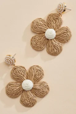 Women Versona Raffia Wrapped Daisy Earrings