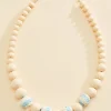 Women Versona Raffia Wrapped Wood Bead Necklace