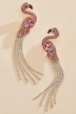 Women Versona Rhinestone Flamingo Earrings