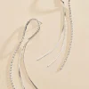 Women Versona Rhinestone Fringe Dangly Earrings