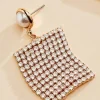 Women Versona Square Rhinestone Fringe Earrings