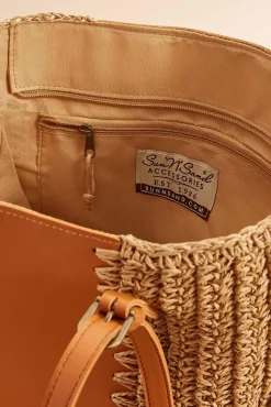 Women Versona Straw Faux Leather Panel Tote