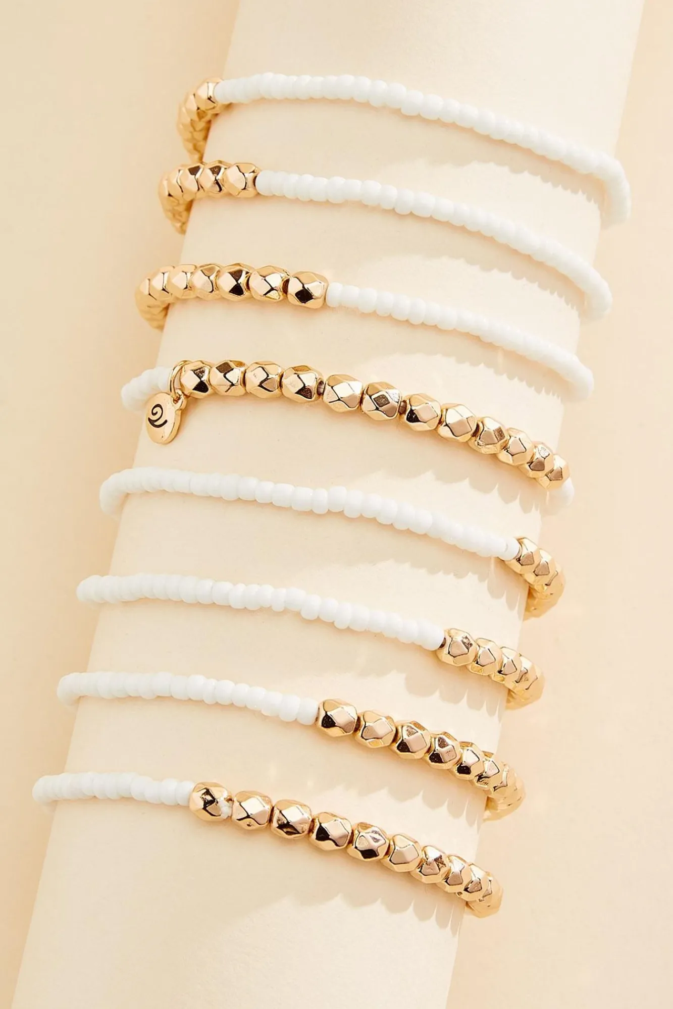 Women Versona White And Gold Beaded Bracelet Set
