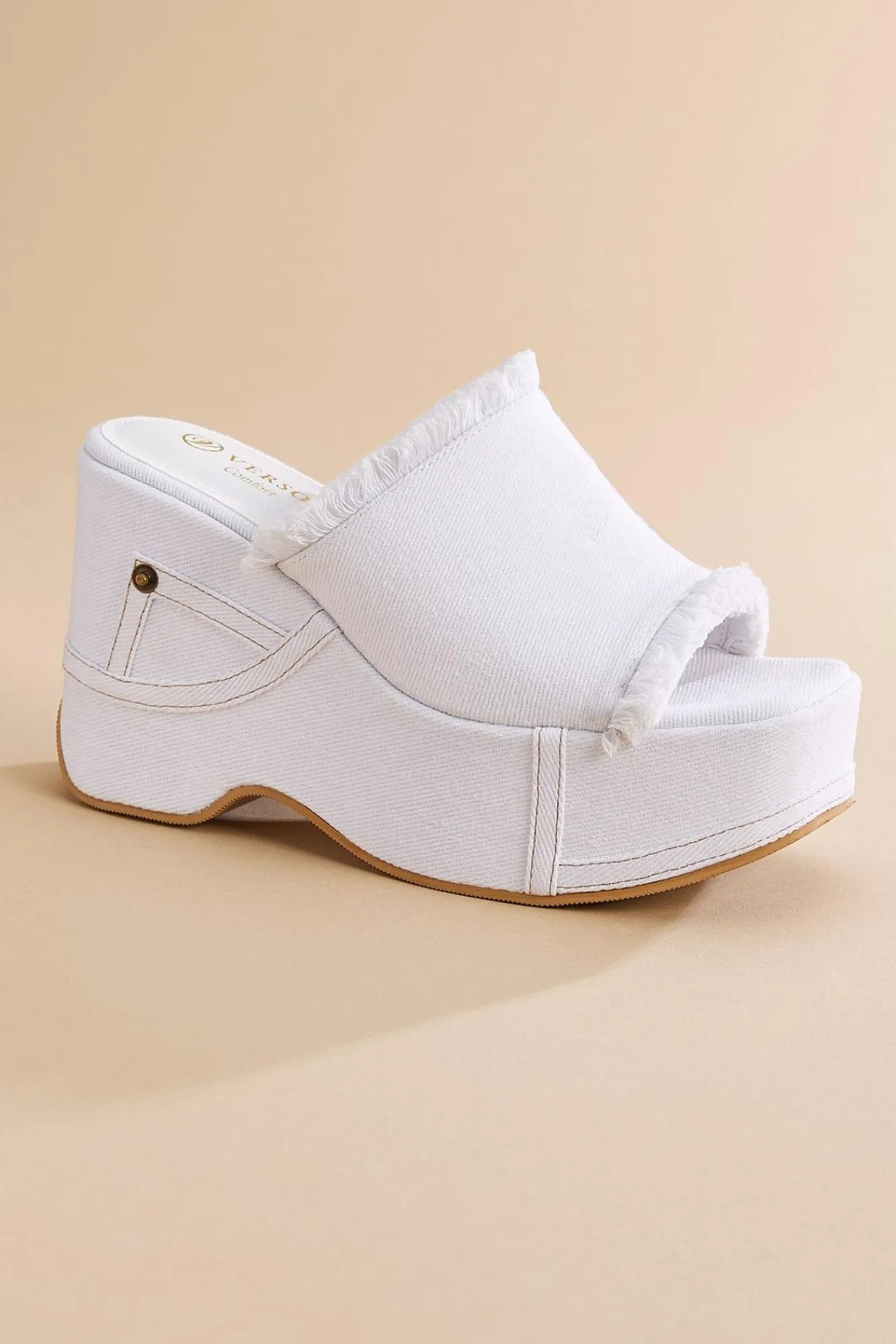 Women Versona White Denim Platform Wedges