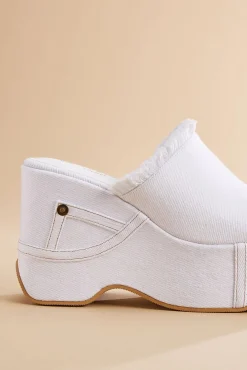 Women Versona White Denim Platform Wedges