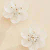 Women Versona White Flower Button Earrings